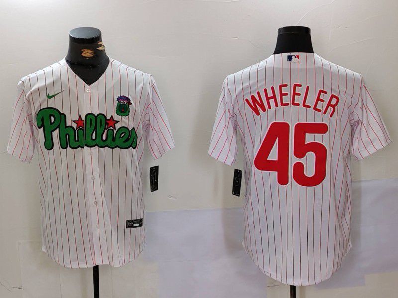 Men Philadelphia Phillies #45 Wheeler White stripe Second generation Joint Name 2024 Nike MLB Jersey style 1->san francisco 49ers->NFL Jersey